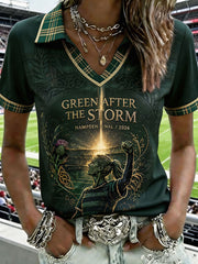 Grünes T-Shirt mit Kunstdruck „Fußballliebhaberin“ für Damen