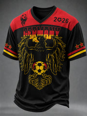 Herren Deutschland Fußball Fan Print V-Ausschnitt T-Shirt
