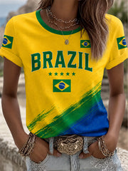 Damen Brasilien Fußballfan Geschenk Kurzarm T-Shirt