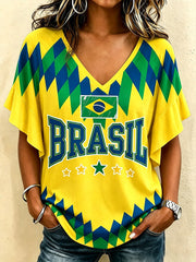 Brasilien Fußball Fan T-Shirt für Damen Kurzarm