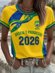 Damen Brasilien Fußball Fan Geschenk Kurzarm T-Shirt