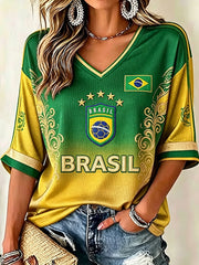 Damen Brasilien Fußballfan Geschenk Waffel-T-Shirt