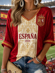 Damen Geschenk für Fußballfans bedrucktes lässiges Halbarme Waffle T-Shirt