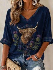 Damen Freizeit-T-Shirt mit Highland-Rind-Print