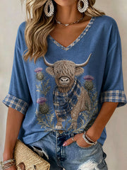 Damen T-Shirt mit Hochlandrind-Print, lässig
