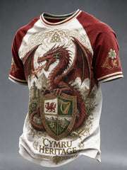 Herren Wales Drache keltisches Erbe bedrucktes lässiges Kurzarm-T-Shirt