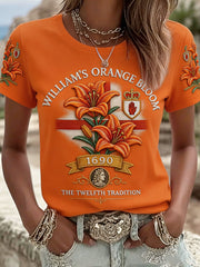 Damen-T-Shirt mit Blumendruck zum Orangemen's Day am 14. Juli