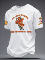 Herren-T-Shirt mit Blumenmotiv, Aufdruck "14. Juli Orangemen's Day"