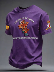 Herren-T-Shirt mit Blumenmotiv, Aufdruck "14. Juli Orangemen's Day"