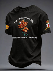 Herren-T-Shirt mit Blumenmotiv, Aufdruck "14. Juli Orangemen's Day"