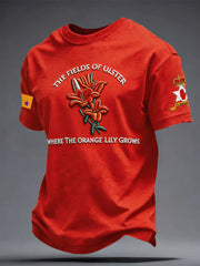 Herren-T-Shirt mit Blumenmotiv, Aufdruck "14. Juli Orangemen's Day"