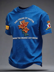 Herren-T-Shirt mit Blumenmotiv, Aufdruck "14. Juli Orangemen's Day"