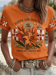 Damen T-Shirt mit Blumendruck „14 July Orangemen’s Day“