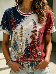 Damen-T-Shirt mit Fingerhut-Blumenmuster und kurzen Ärmeln