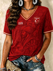 Damen V-Neck T-Shirts Türkischer Fußball