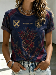 Bedrucktes kurzärmeliges T-Shirt für Damen mit Schottland-Motiv