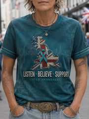 Damen T-Shirt aus Leinen mit UK PTSD Awareness Aufdruck