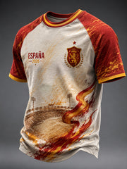Herren T-Shirt mit spanischem Fußball-Print, kurzärmelig, lässig