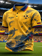 Herren 2026 kolumbianisches Fußball-Freizeit-Unisex-Poloshirt mit Aufdruck, Kurzarm