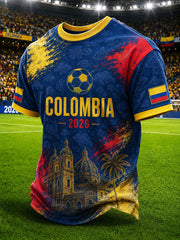 Herren 2026 kolumbianisches Fußball Freizeit bedrucktes Unisex Kurzarm-T-Shirt