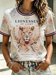 Damen England Lioness Fußball-Liebhaber Rosen Kunst bedrucktes T-Shirt