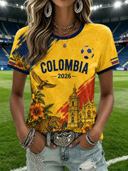 Kolumbien lässiges, bedrucktes kurzärmeliges T-Shirt für Damen