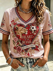Damen England Lionesses Fußball Liebhaber Rosen Kunst bedrucktes T-Shirt