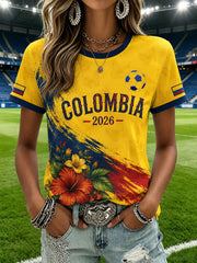 Sportliches, kurzärmeliges T-Shirt für Damen im lässigen kolumbianischen Fußball-Print