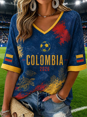 Damen Waffel T-Shirt Kurzarm Kolumbien Fußball Freizeit bedruckt 2026