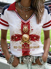 Damen England Lioness Fußball-Liebhaber Rosen bedruckte Freizeit-Oberteile