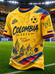 Herren 2026 Kolumbianisches Fußball-Freizeit-Unisex-Kurzarm-T-Shirt mit Aufdruck