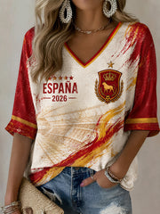 Spanisches Fußball-T-Shirt für Damen, lässig bedruckt