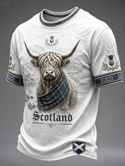 Herren T-Shirt mit Kurzarm und Highland-Kuh-Print