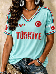 Damen V-Neck T-Shirts Türkischer Fußball