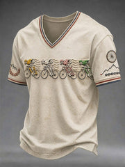 Herren Skelett Fahrrad V-Ausschnitt T-Shirt