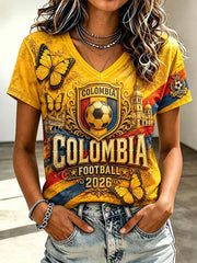 Damen Kolumbien 2026 Freizeit-Fußball T-Shirt mit Print und kurzen Ärmeln