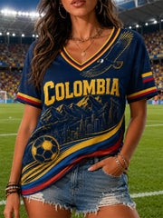 Damen T-Shirt mit Kolumbien-Fußball-Print, Freizeit, Kurzarm, 2026