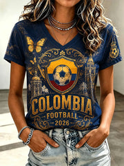 Damen T-Shirt 2026 Kolumbien Fußball Freizeit bedruckt Kurzarm