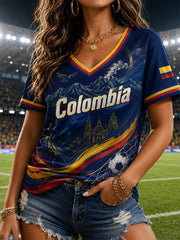 Damen 2026 Kolumbien Fußball Freizeit bedrucktes Kurzarm-T-Shirt