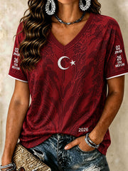 Damen V-Ausschnitt Carmen-Shirt mit kurzen Ärmeln