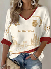 Damen T-Shirt mit spanischem Fußball-Print, leger
