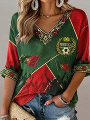 Damen Portugal Fußball bedrucktes Waffel-T-Shirt