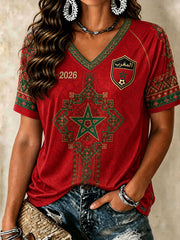 Marokkanische Fußball-V-Neck T-Shirts für Damen