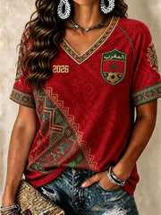 Marokkanische Fußball-V-Neck-T-Shirts für Damen