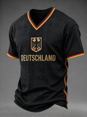 Herren Deutschland Fußball Bedrucktes V-Ausschnitt T-Shirt