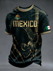 Herren Mexikanisches Azteken-Fußball-Print Freizeit-T-Shirt