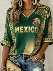 Damen T-Shirt mit Mexiko-Fußball-Liebhaber-Kunstmotiv