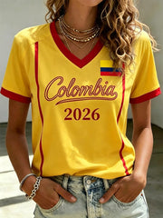 Damen T-Shirt im kolumbianischen Fußball-Stil, leger