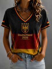 Damen Deutschland Fußball Fan V-Ausschnitt T-Shirt mit Aufdruck
