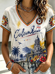 Damen T-Shirt im kolumbianischen Fußball-Stil, leger